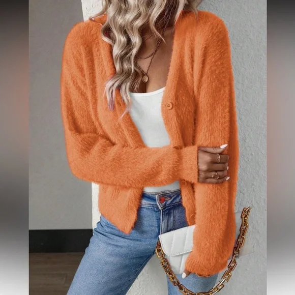 Women's Fuzzy Watermelon Pink Cardigan Sweater